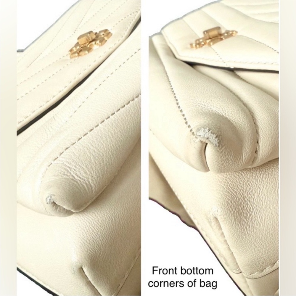 TORY BURCH Kira Chevron Top-Handle Satchel New Cream & Rolled Brass - Picture 6 of 8